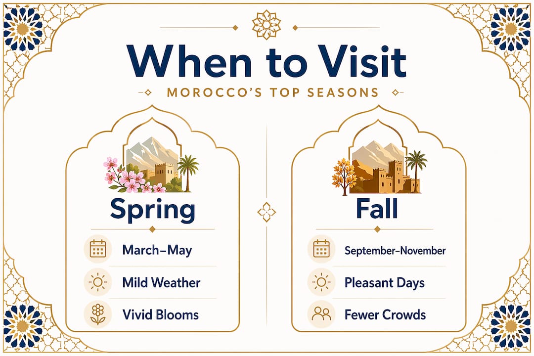 Visit Morocco: Your Immersive Travel Guide 1 Infographic showing Morocco’s top travel seasons