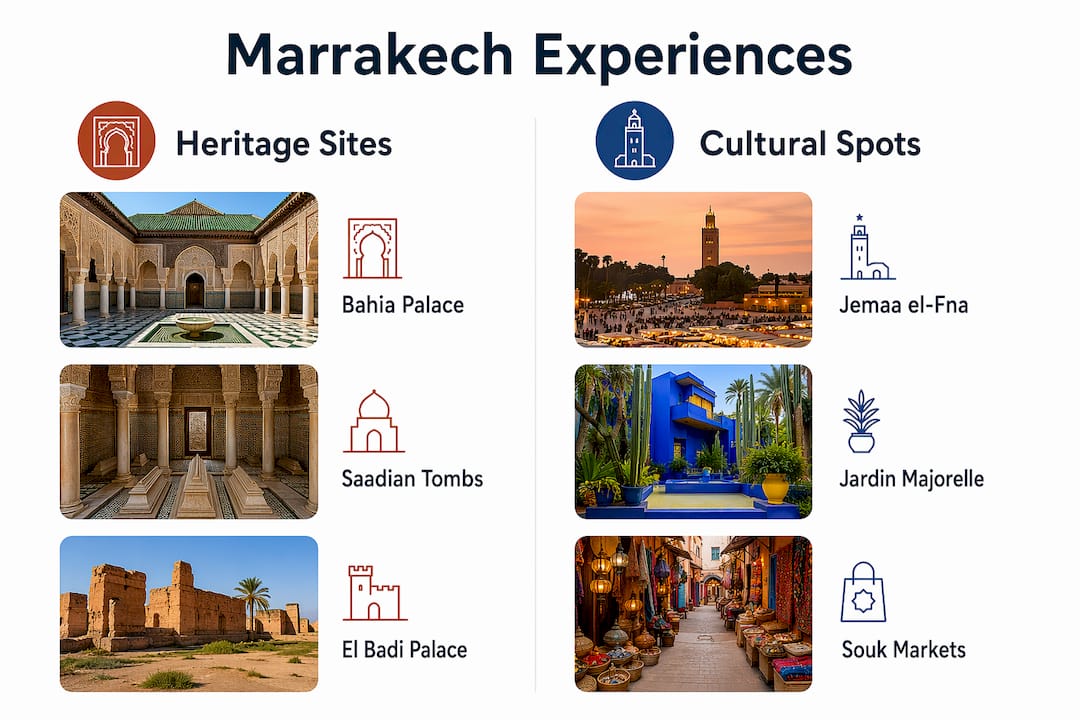 Infographic comparing Marrakech heritage sites and cultural spots