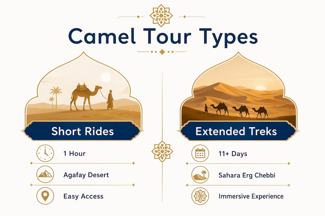 Morocco Camel Riding Tours: Your Desert Adventure Guide 2 Comparison infographic of Morocco camel riding tours