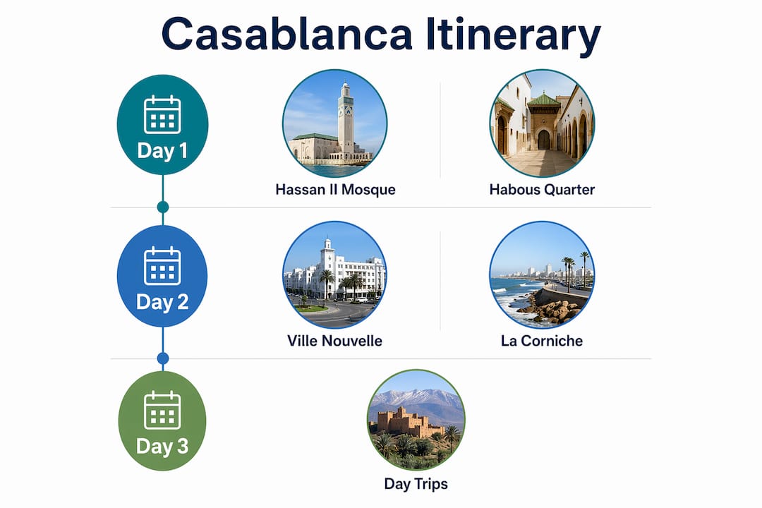 Infographic of Casablanca sightseeing itinerary steps