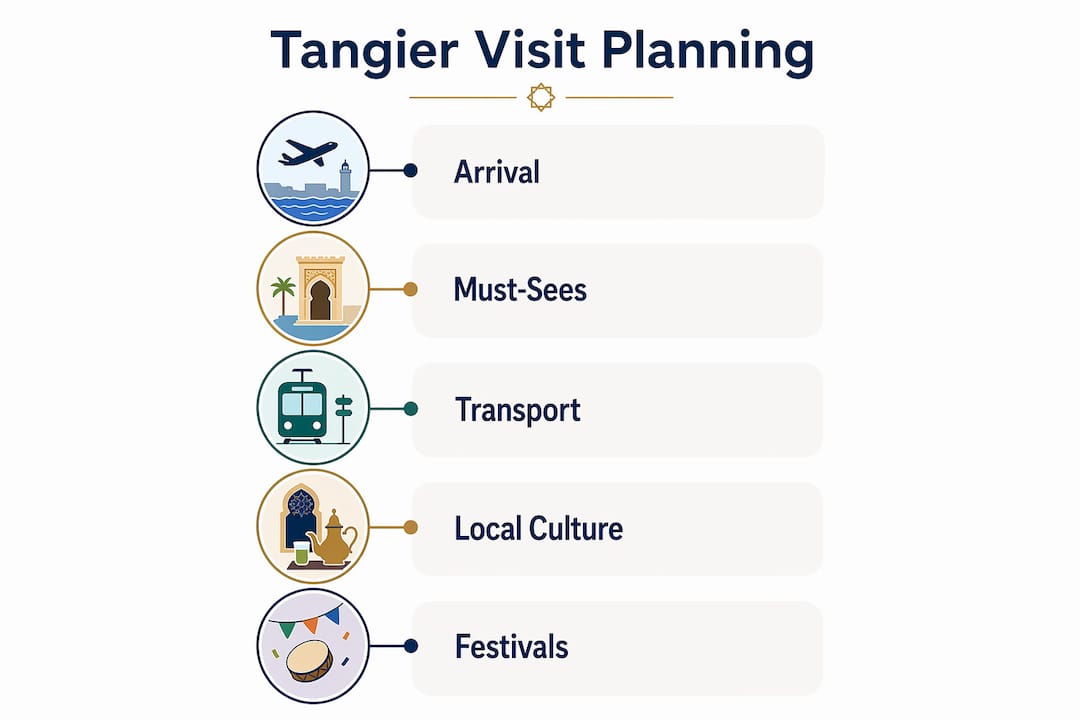 Infographic outlining steps to plan Tangier visit