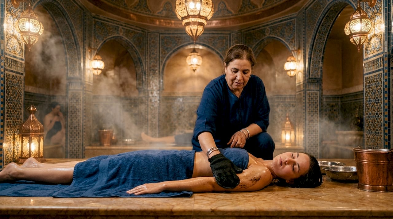 Moroccan Hammam Spa: A Traveler's Complete Guide 1 Exfoliation with kessa glove in Moroccan hammam