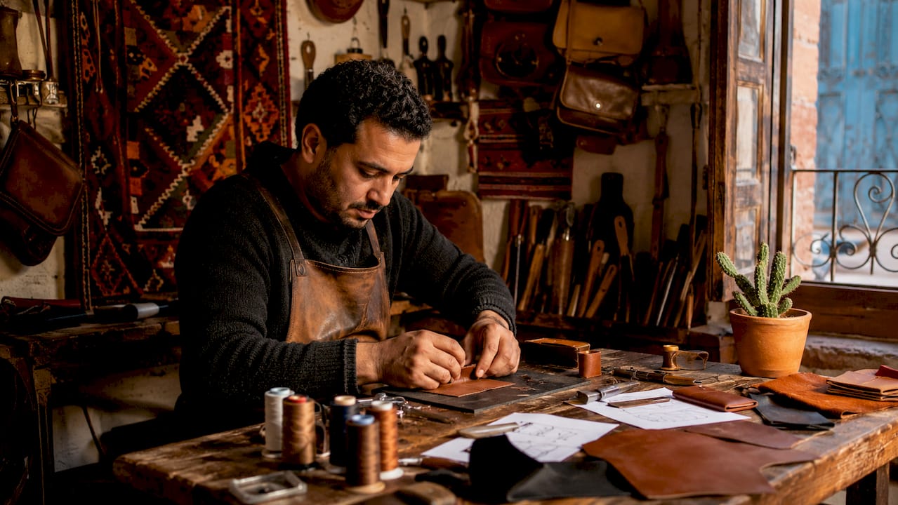 Artisan crafting in Marrakech medina alley