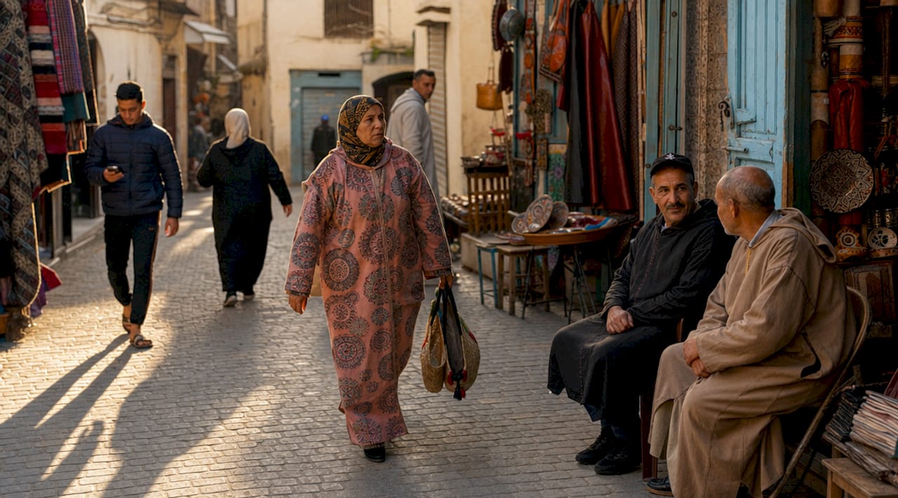 Narrow lively alley in Fes el-Bali medina