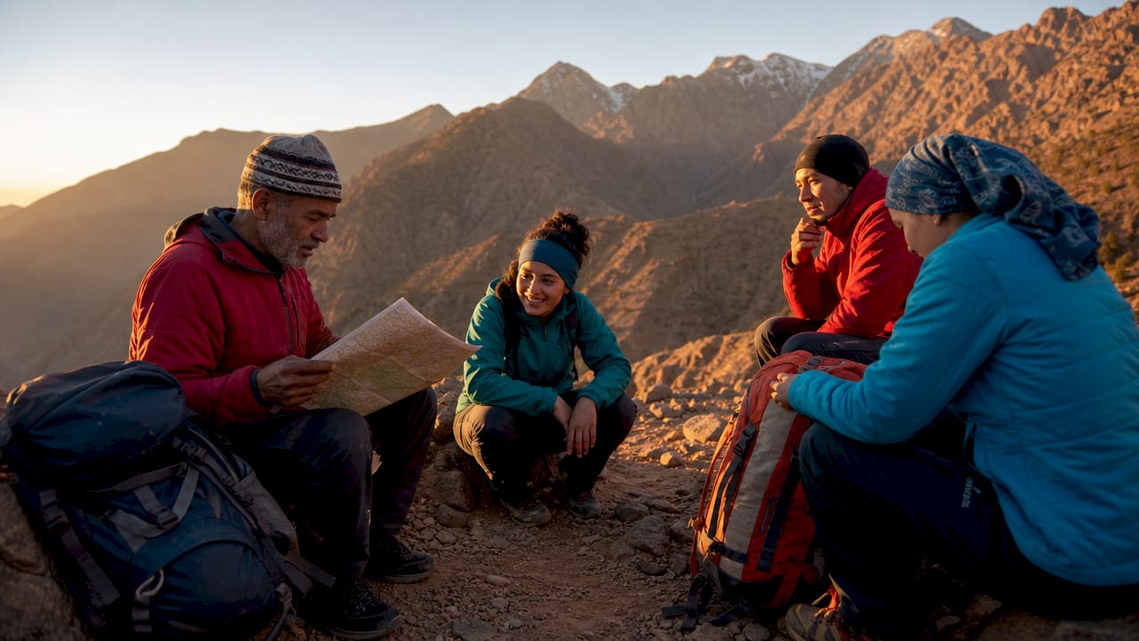 Group trekking in Atlas Mountains