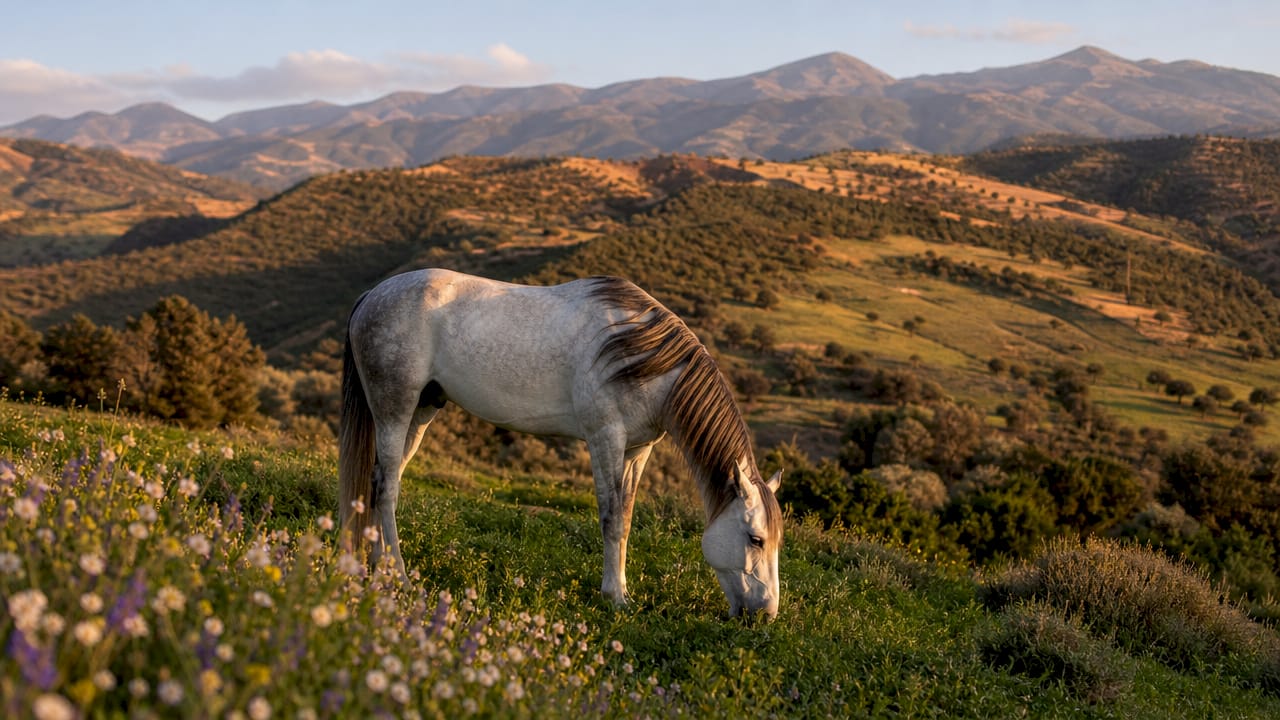 Morocco Horseback Riding Tours: Routes, Tips and Breeds 2 Close-up Barb-Arab stallion in Moroccan farm setting