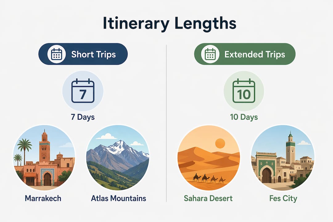 Infographic comparing Morocco trip durations and destinations