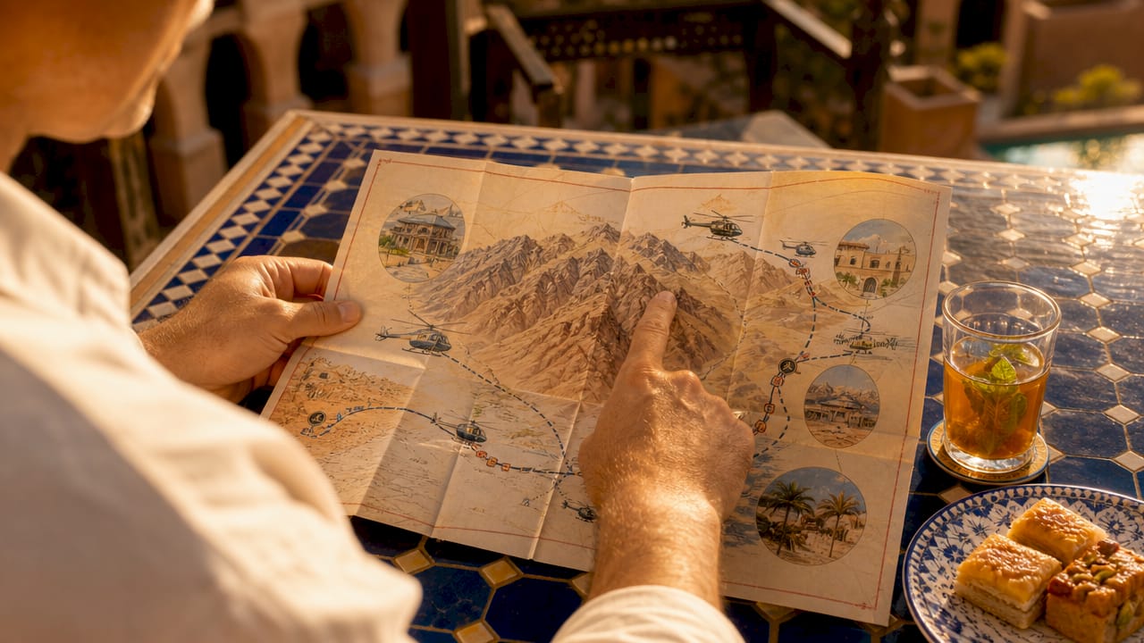Morocco Helicopter Tours: Your Adventure Guide 1 Hands holding helicopter tour map outdoors