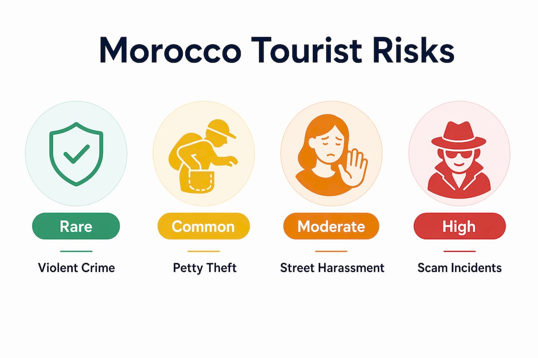 Infographic summarizing main tourist safety risks in Morocco