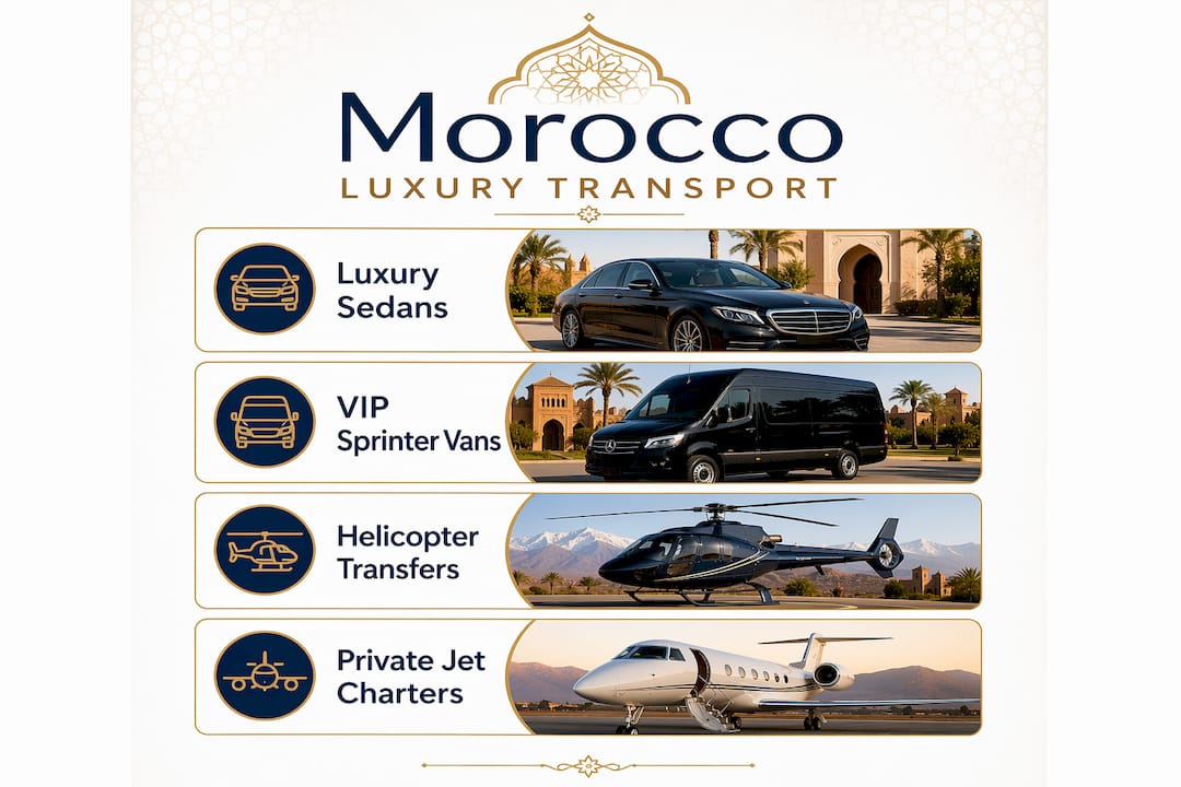 Morocco Luxury Tourism Transport: The Definitive Guide 1 Infographic showing types of luxury transport in Morocco
