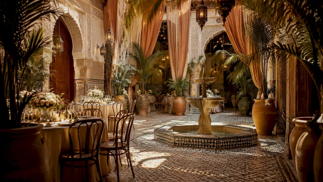 Morocco Events Planning: Your Expert Guide 1 Moroccan riad courtyard decorated for event