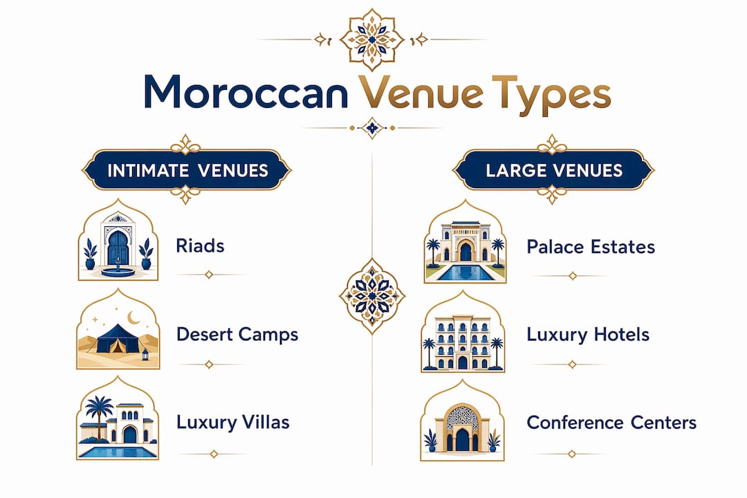 Morocco Events Planning: Your Expert Guide 2 Infographic comparing Moroccan event venue types