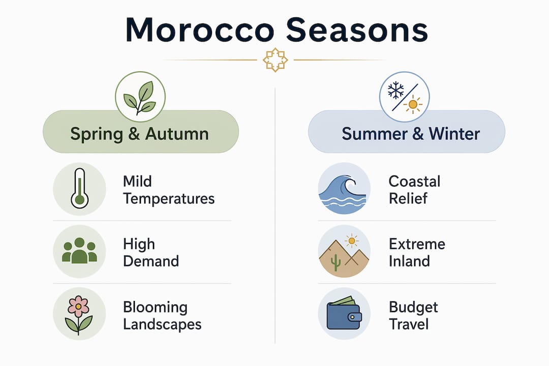 Infographic contrasting Morocco seasons for travel planning