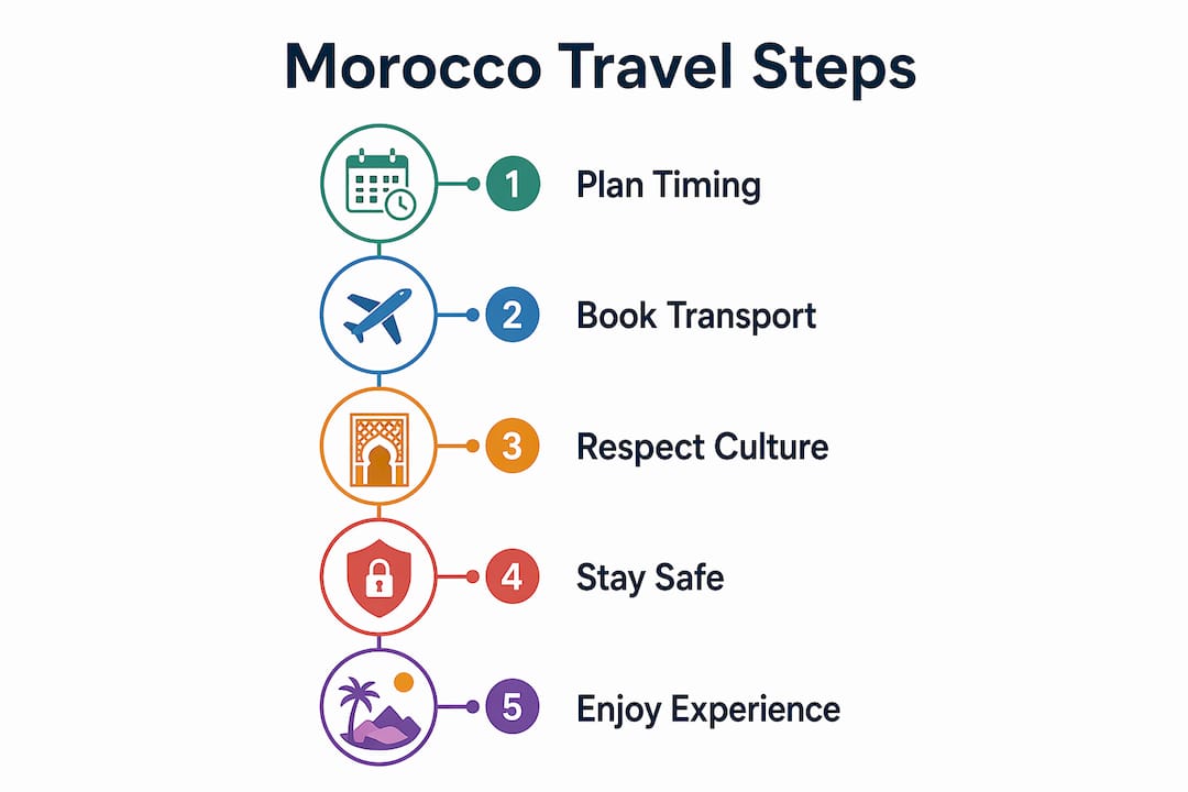 Infographic showing top five Morocco travel tips steps
