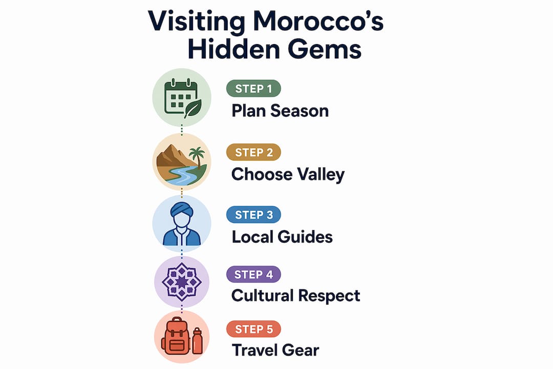 Infographic outlining steps for visiting Morocco hidden gems