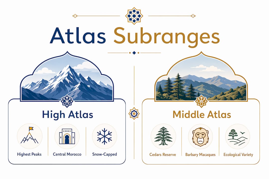 Atlas Mountains: The Complete Traveler's Guide 1 Infographic comparing Atlas Mountains subranges
