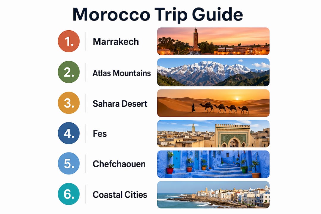 Infographic outlining Morocco travel itinerary steps