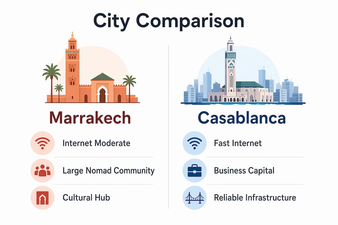 Infographic comparing Moroccan cities for digital nomads
