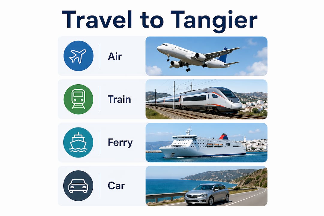 Infographic showing ways to travel to Tangier