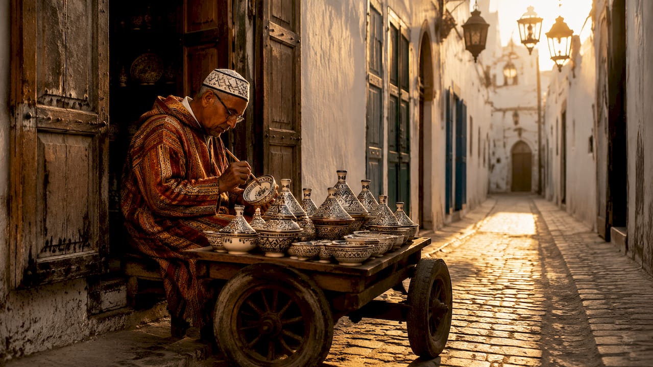 Street view inside Tangier medina near Kasbah
