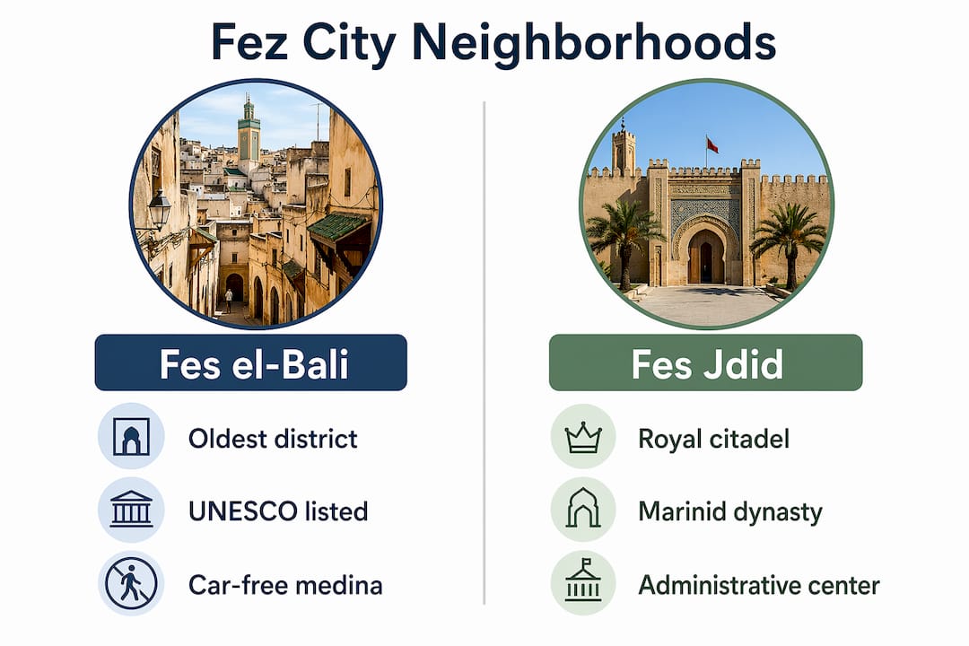Infographic comparing Fez city neighborhoods