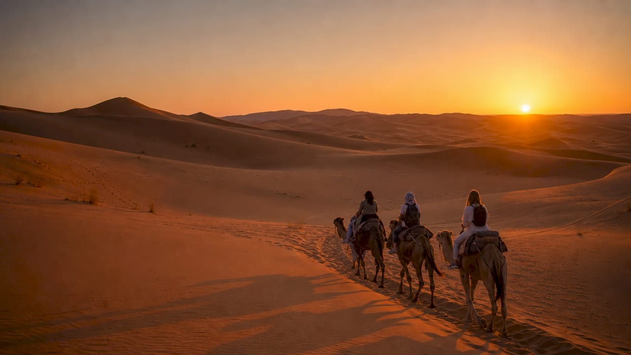 Morocco Tours from China: Your Travel Guide 1 Tourists riding camels on desert road in Morocco