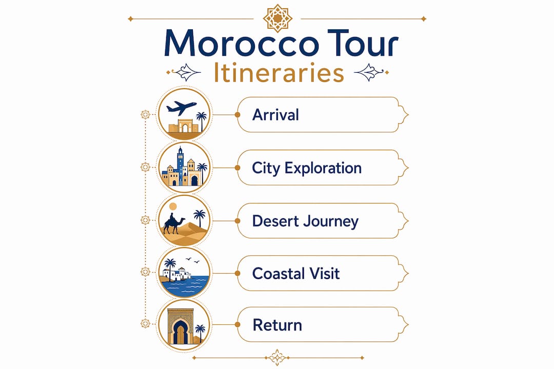 Morocco Tours from China: Your Travel Guide 2 Infographic outlining Morocco tour itinerary steps