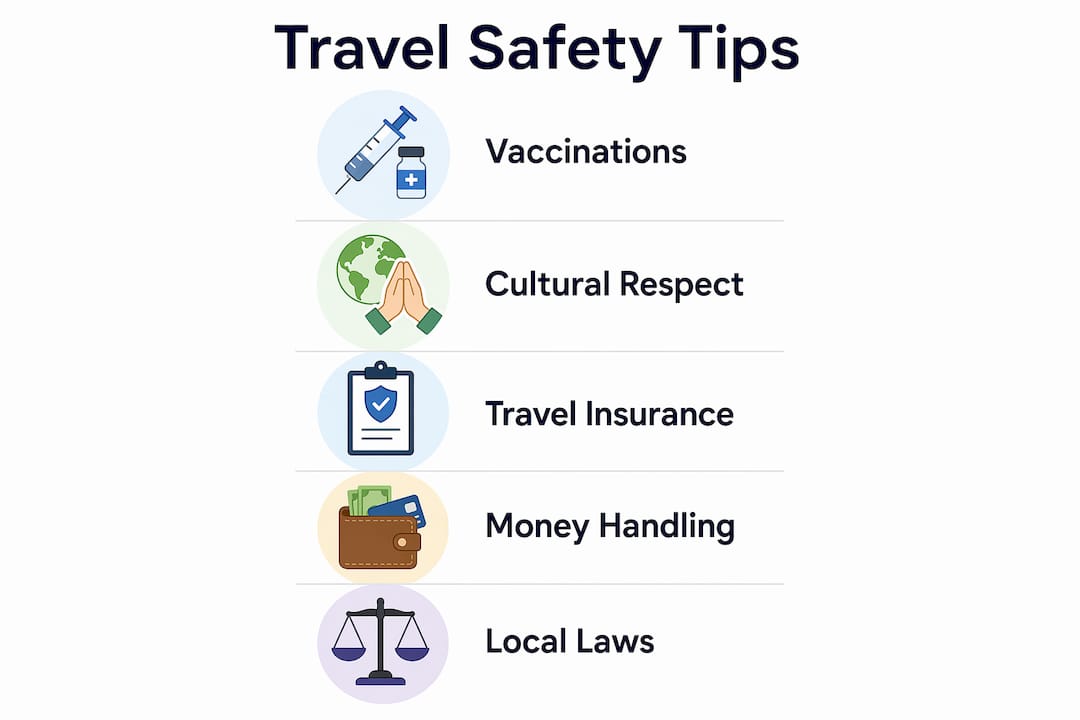 Infographic showing Morocco travel safety and health tips
