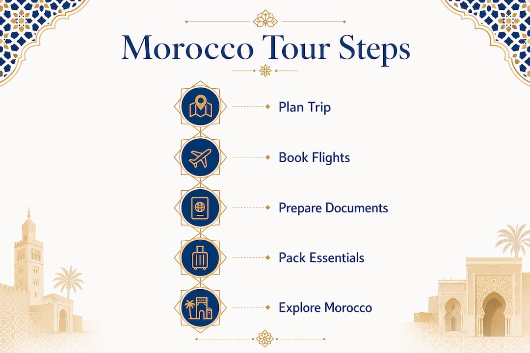 Morocco Travel Guide for Indian Travelers 1 Infographic showing key steps for Morocco tour planning