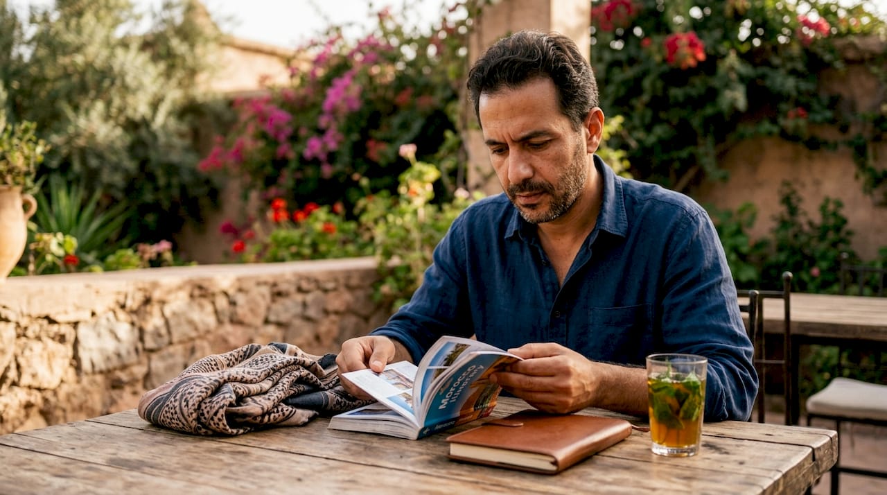 Morocco Itinerary Guide: 7, 10, or 14 Days 1 Hands with Morocco itinerary guidebook outdoors