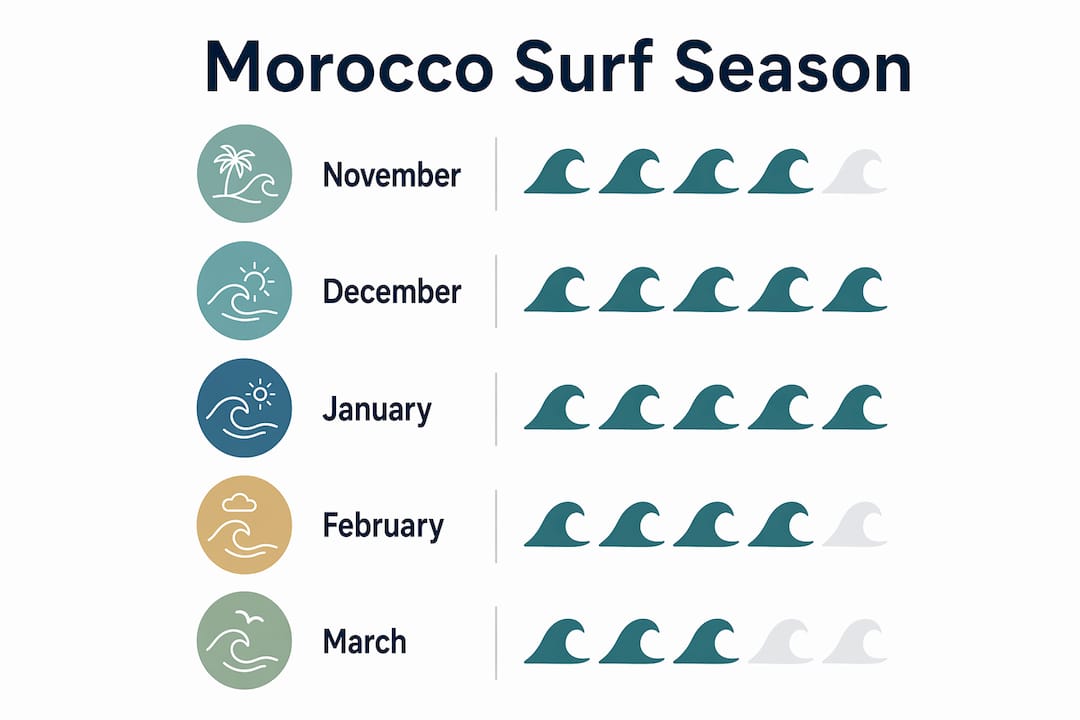 Infographic illustrating best surf months in Morocco