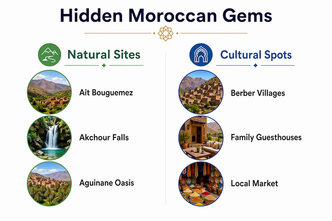 Infographic comparing natural and cultural hidden gems in Morocco