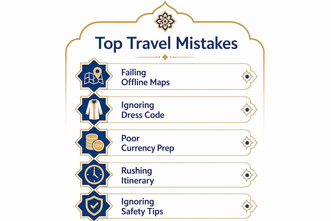 10 Mistakes Travelers Make in Morocco 1 Infographic listing common travel mistakes in Morocco