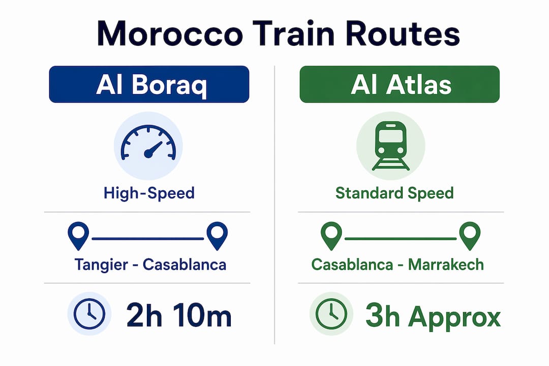Infographic comparing Morocco train routes and travel times