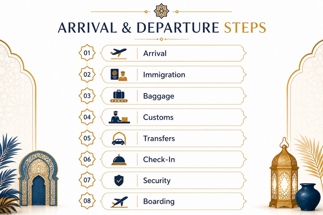 Morocco Airport Guide: Arrive and Depart With Confidence 1 Infographic of Moroccan airport arrival and departure steps