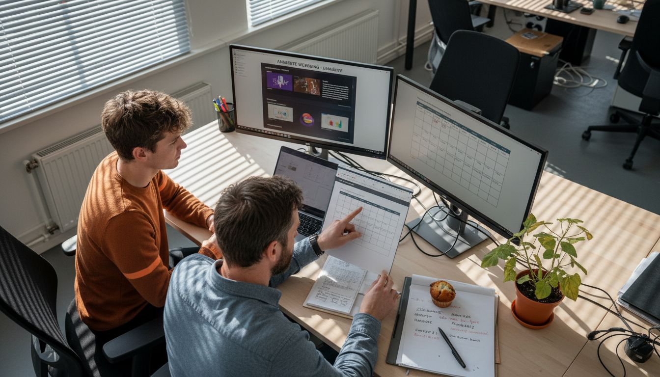 Das Team arbeitet gemeinsam an der Aktualisierung der Kampagne im Agenturbüro.