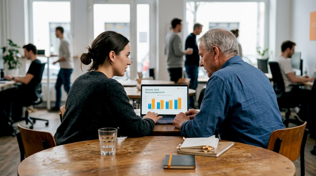 Im Büro analysiert das Team, wie erfolgreich die aktuelle Werbekampagne läuft.