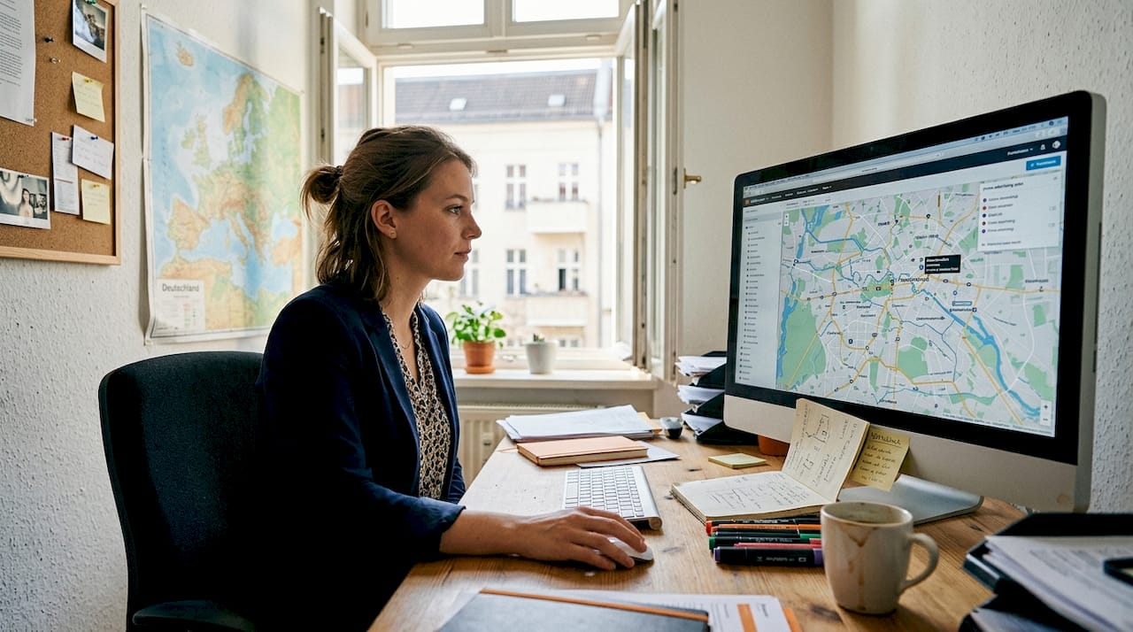 Eine Unternehmerin möchte ihre Außenwerbung künftig mithilfe einer digitalen Stadtkarte gezielt platzieren.