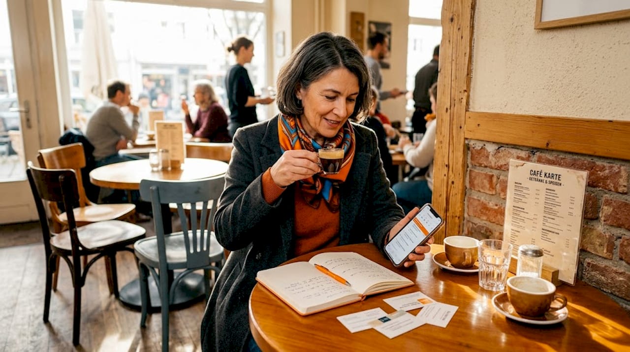 Unternehmer tauschen sich beim gemeinsamen Kaffee im Café aus und knüpfen wertvolle Geschäftskontakte.