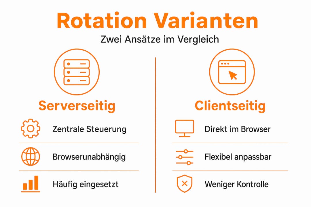 Die Infografik stellt die verschiedenen Möglichkeiten der Rotation auf Server- und Client-Seite anschaulich gegenüber.