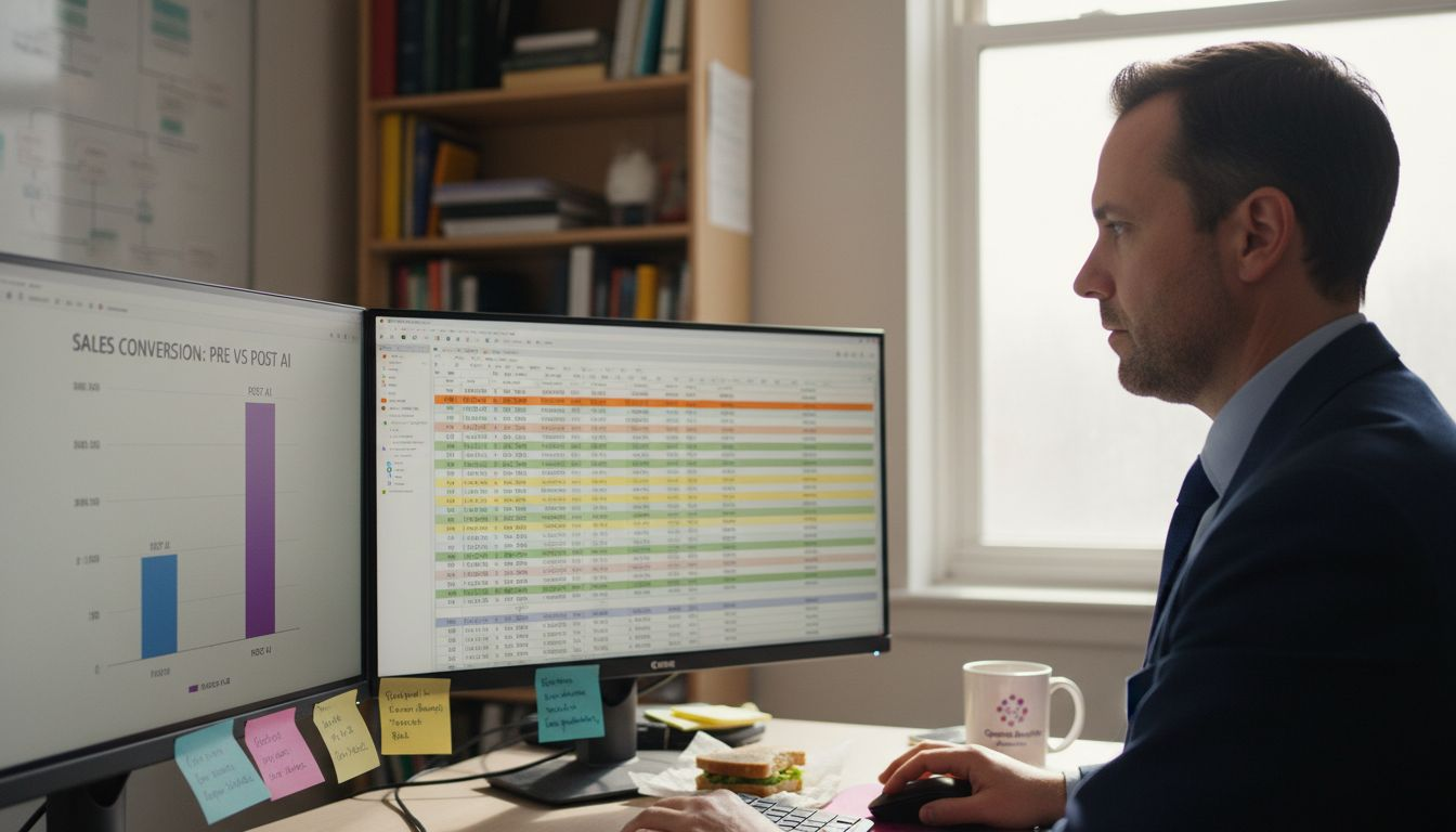 Analyst reviewing AI-driven sales increase graph