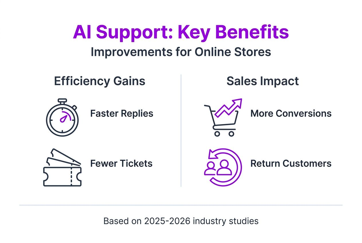 Infographic of main AI support e-commerce benefits
