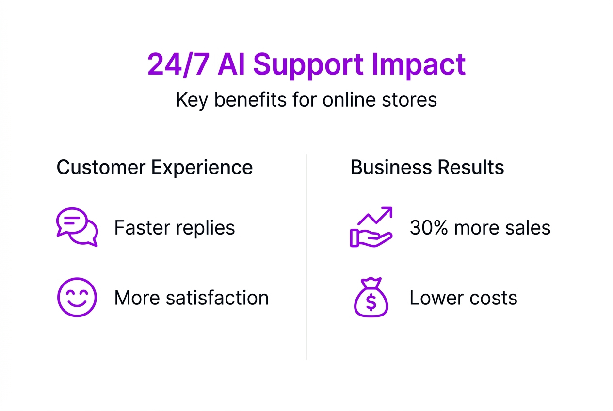 Infographic showing AI support benefits for e-commerce