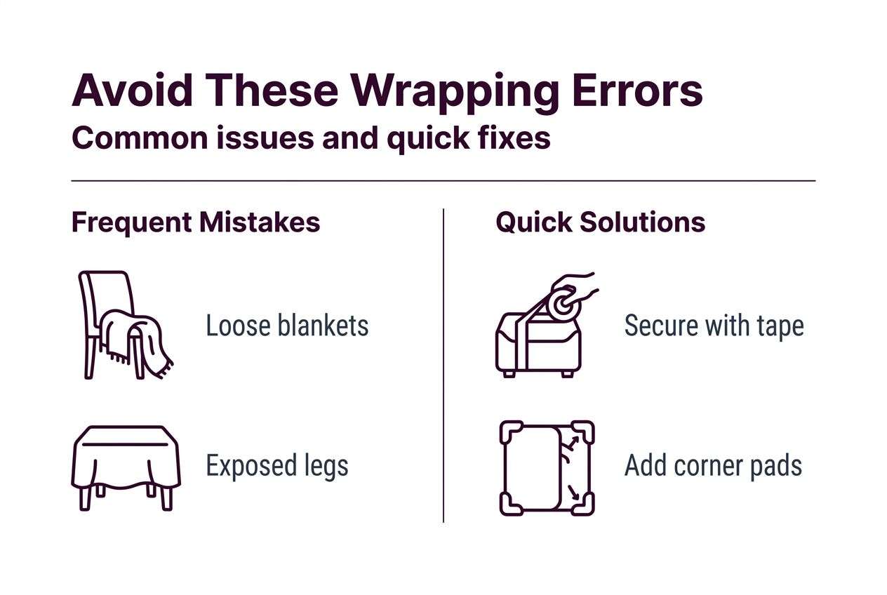 Infographic showing furniture wrapping errors and fixes