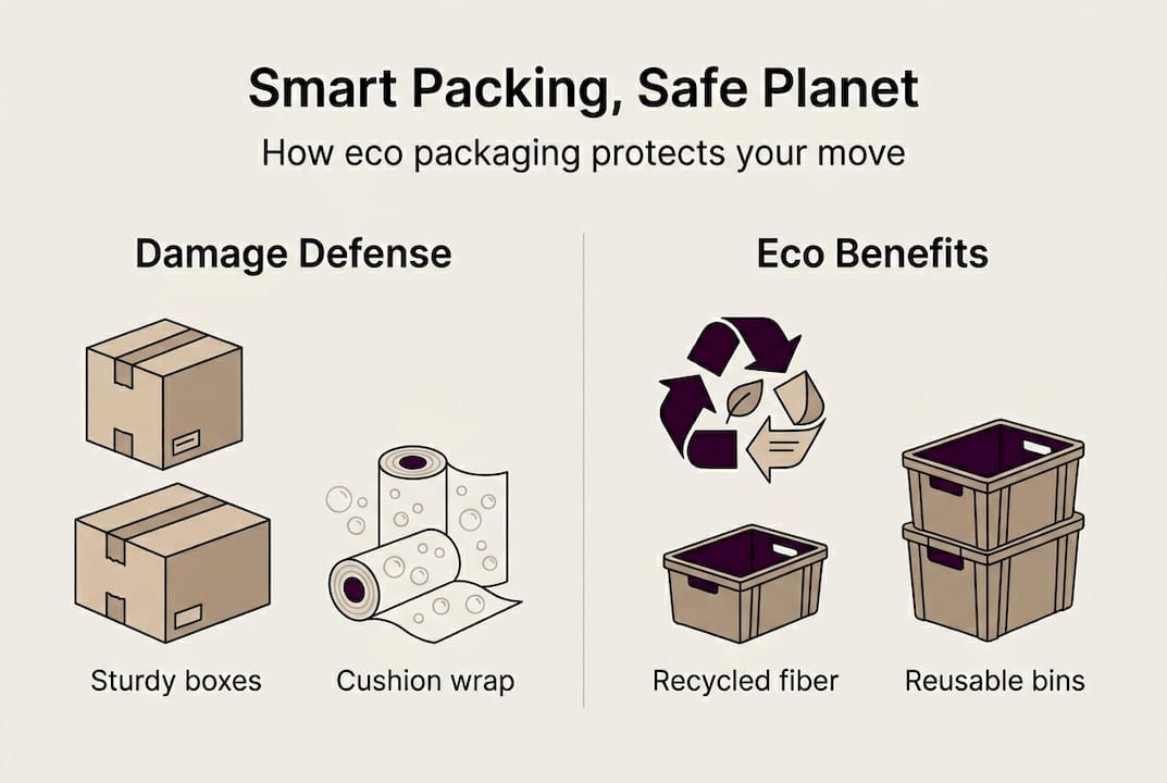 Infographic showing smart and eco-friendly packing benefits