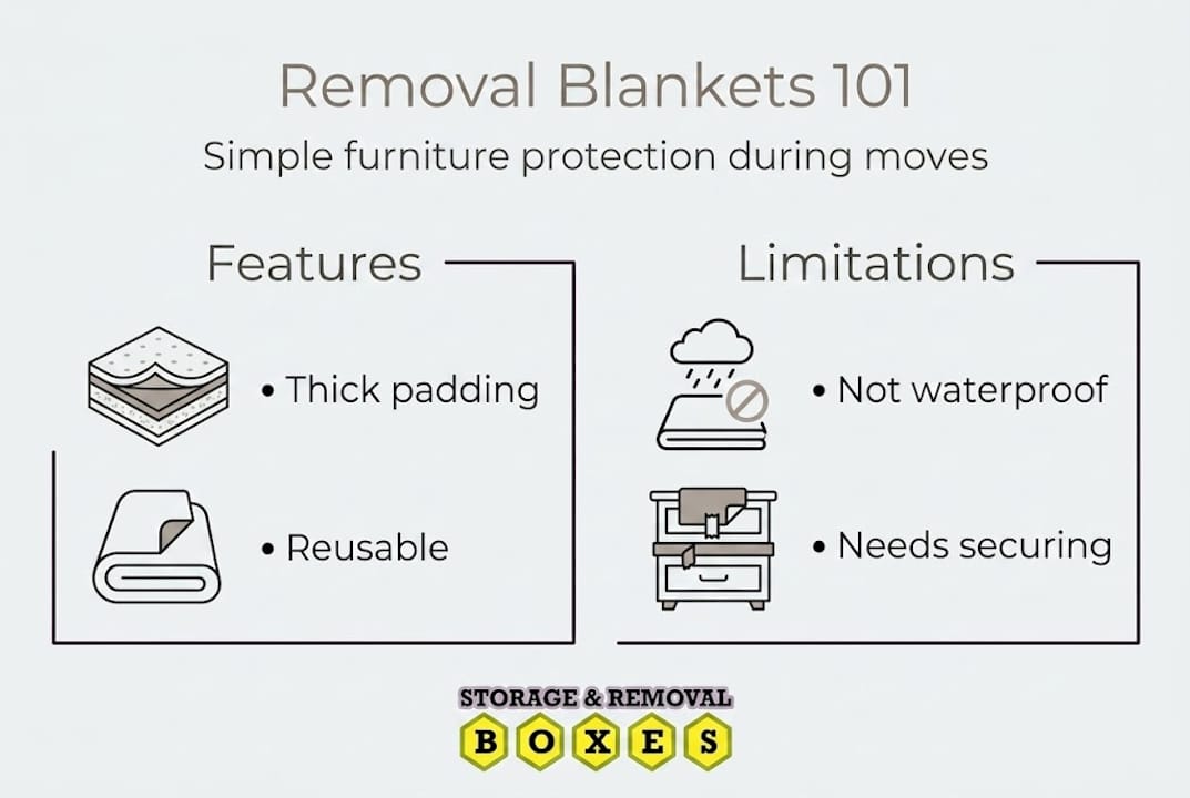 Infographic showing removal blanket features and limits