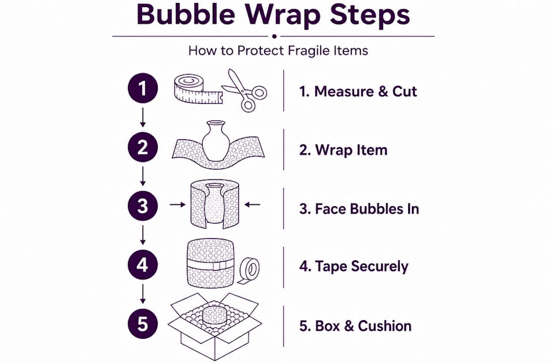 Infographic step by step wrapping fragile items
