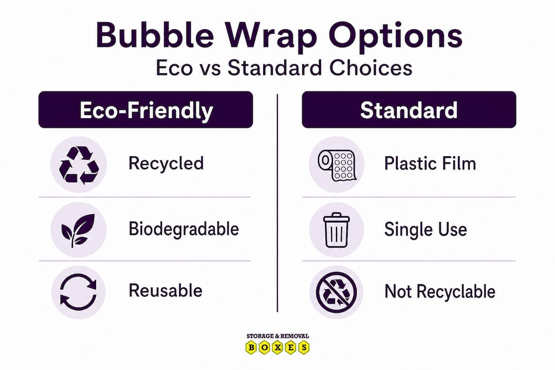Infographic comparing eco-friendly and standard bubble wrap