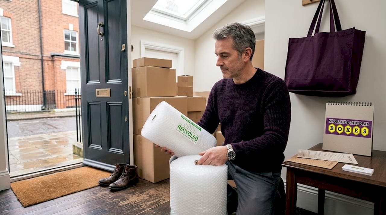 Man comparing eco-friendly bubble wrap rolls