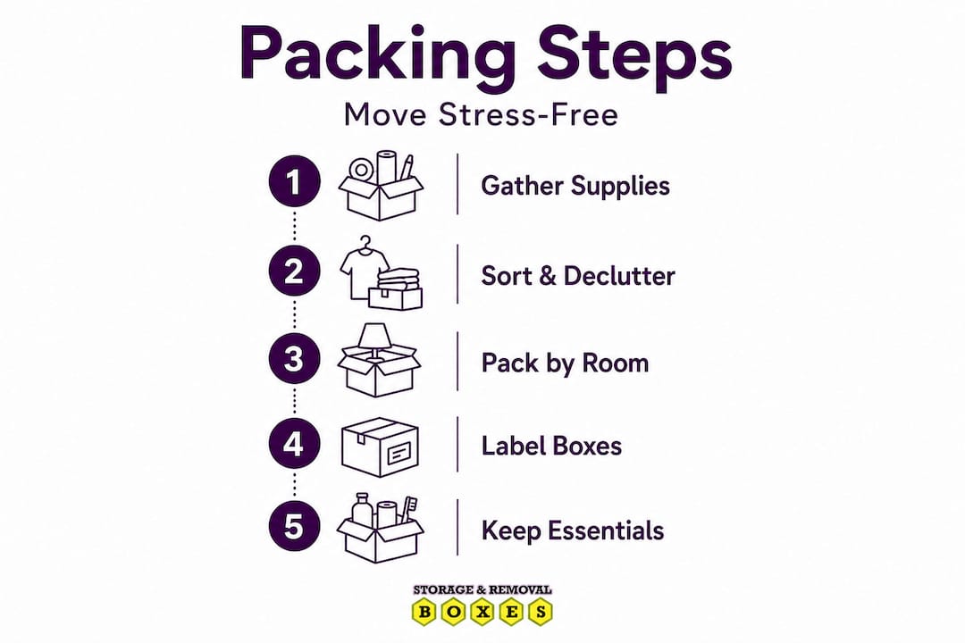 Infographic showing step-by-step packing workflow